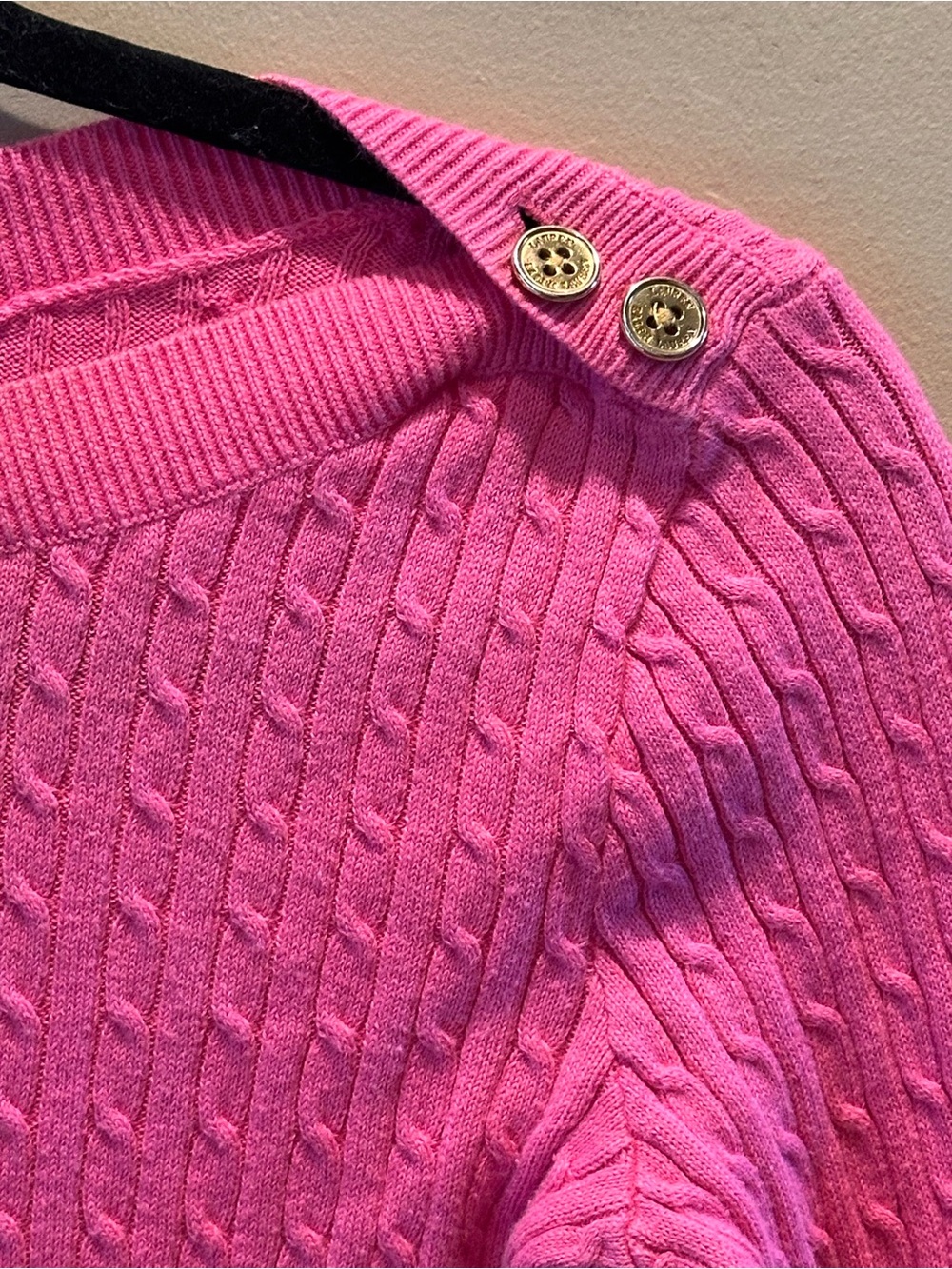 Ralph Lauren Hot Pink Cable-Knit Boatneck Sweater with Shoulder Buttons - Picture 2 of 6